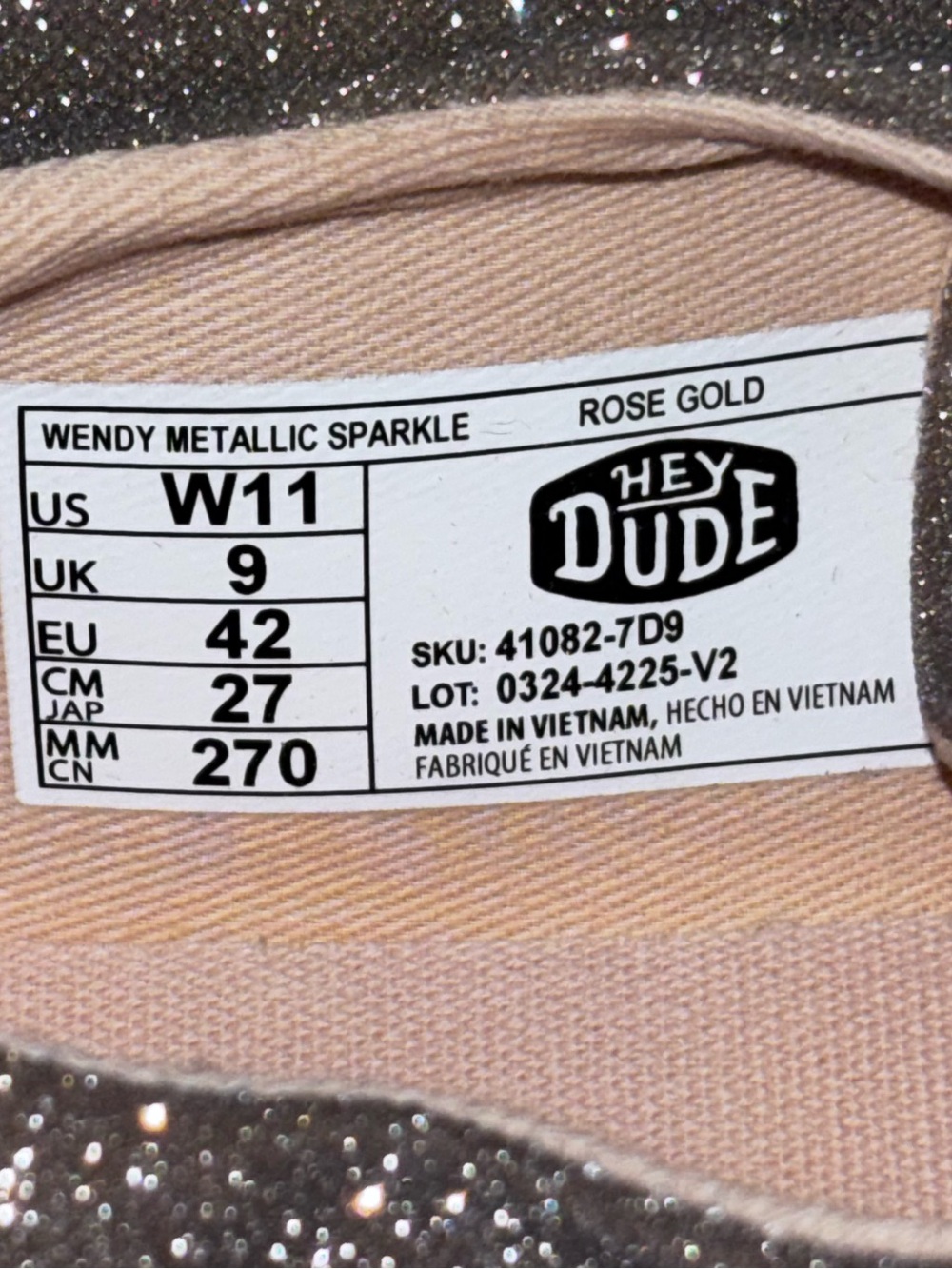 Hey Dude Womens Shoes Size 11 Wendy Metallic Sparkle Rose Gold New - Picture 6 of 6